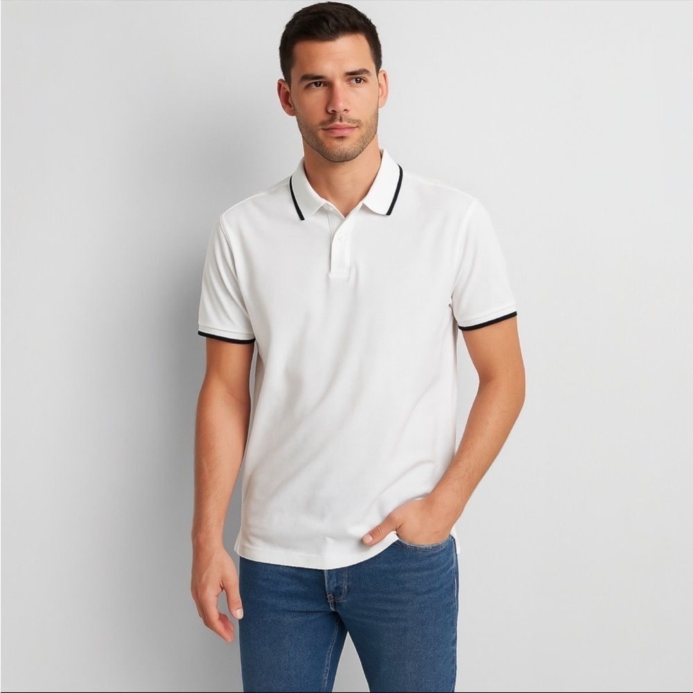 Cuidado Con El Perro White Polo with Blue Trim Accents NWT Large Men's